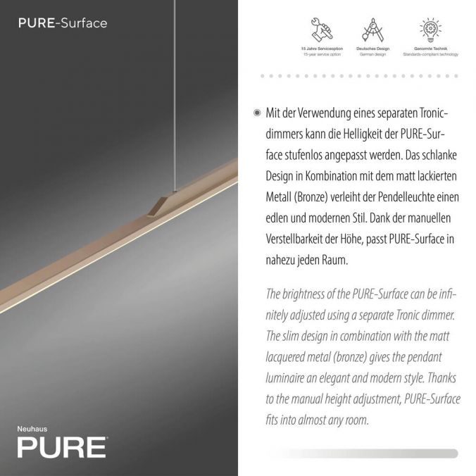 Paul Neuhaus Paul Neuhaus Pendelleuchte PURE Surface bronze 125x25 höhenverstellbar Begrenzt auf 3 Tage