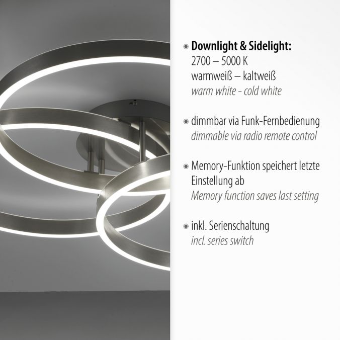 Paul Neuhaus LED Deckenleuchte silberfarbig rund dimmbar CCT Memoryfunktion 2025