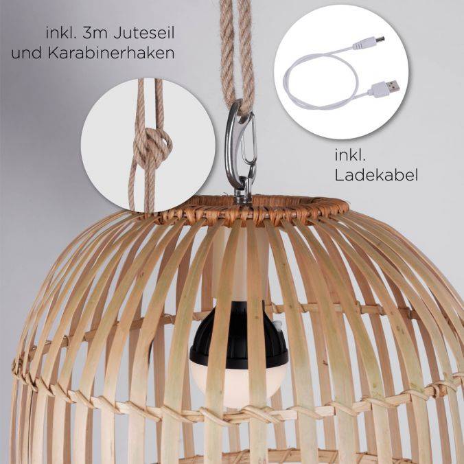 Paul Neuhaus LED-Pendelleuchte, Holzstil, akkubetrieben, IP44, dimmbar, Fernbedienung, warmweiß Angebote