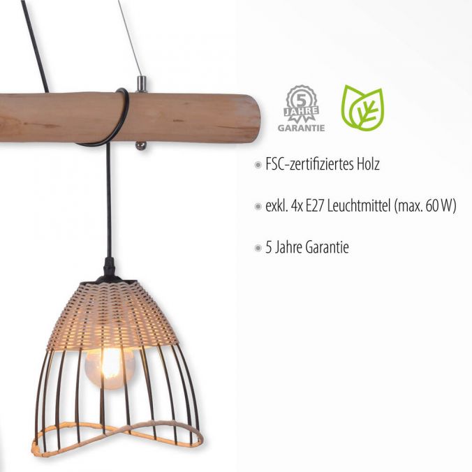Paul Neuhaus Pendelleuchte, rustikales Design, Vintage Look, Holz, Metall, E27 Fassung Muttertagsangebot