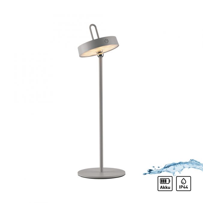 Paul Neuhaus LED Tischlampe greige Akku Touchdimmer spritzwassergeschützt USB