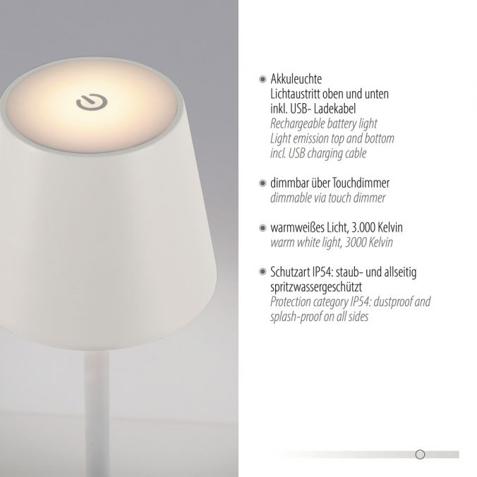 Paul Neuhaus LED Akkuleuchte weiß Steh- und Tischleuchte Touchdimmer IP54 Außenbereich Valentinstagsangebot