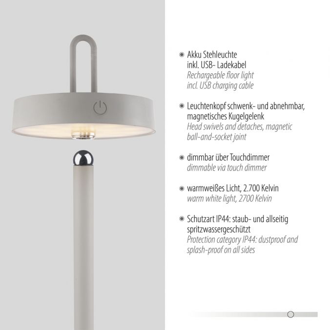 Paul Neuhaus LED Akku Stehlampe greige dimmbar per Touch IP44 Memoryfunktion Top Angebot