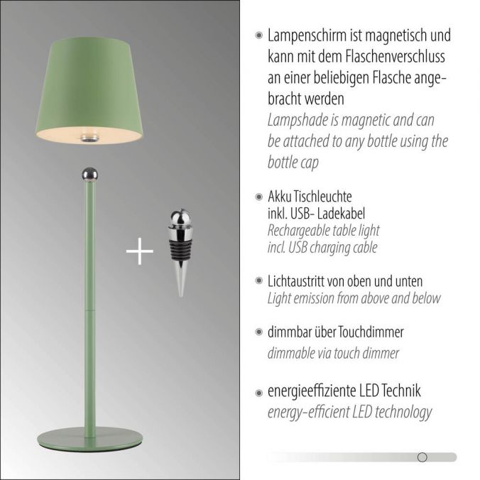 Paul Neuhaus LED Flaschenleuchte grün Akku Touchdimmer USB IP54 Tischleuchte Exklusive Angebote