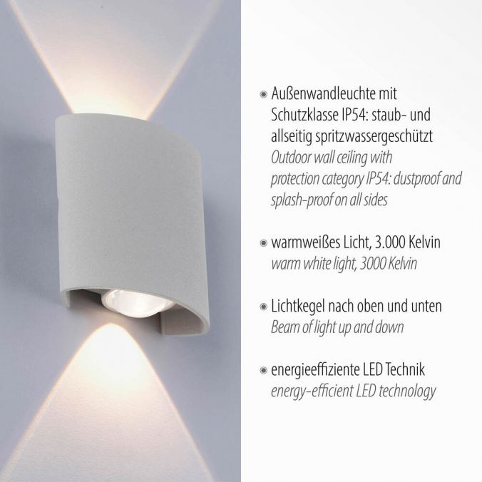 Paul Neuhaus LED-Wandleuchte, silberfarben, halbrunder Form, Up+Down, Lichtkegel Blitzangebot
