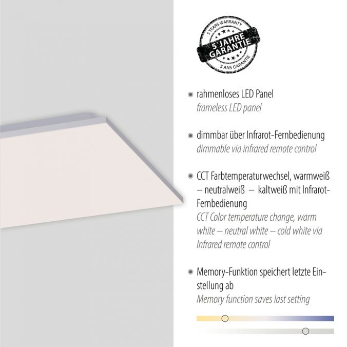 Paul Neuhaus LED Panel, weiß, rahmenlos, dimmbar, CCT Lichtfarbsteuerung, quadratisch Letzter Tag