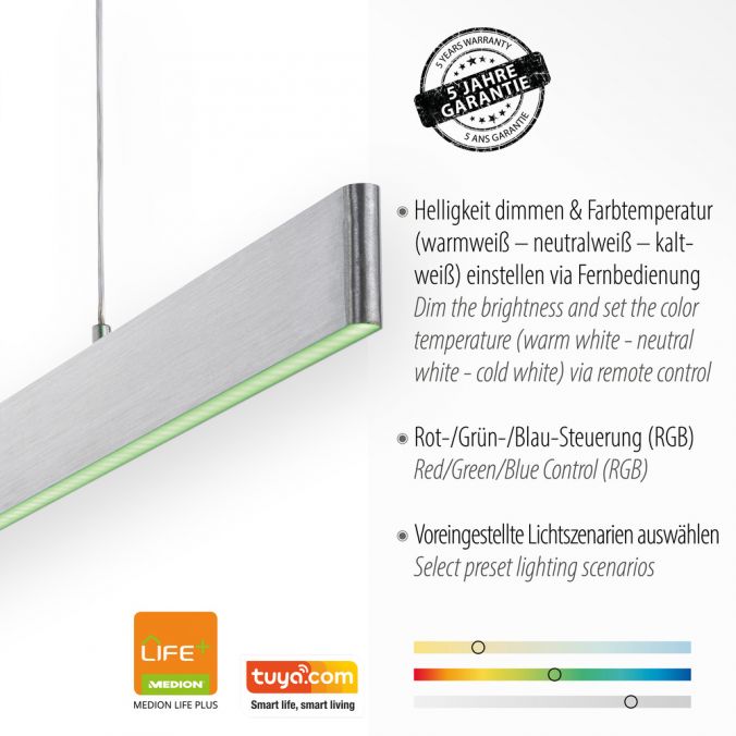 Paul Neuhaus LED Pendelleuchte silber, Fernbedienung, Medion-App smarthome Black Friday Preise