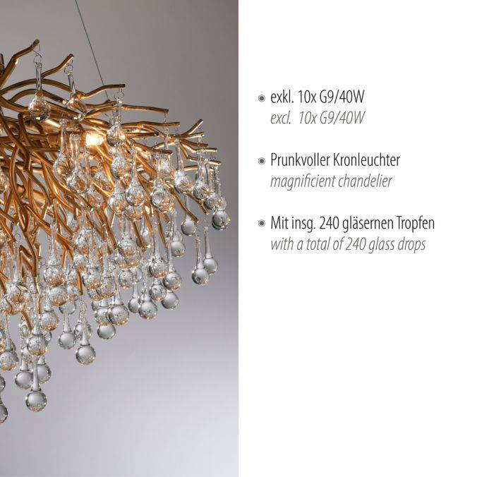 Paul Neuhaus Kronleuchter, altmessing Optik, G9-Fassung, 240 Glasprismen, IP20 Exklusive Angebote