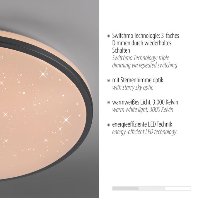 Paul Neuhaus LED Deckenleuchte D=49cm schwarz Sternenhimmeloptik dimmbar Große Rabatte