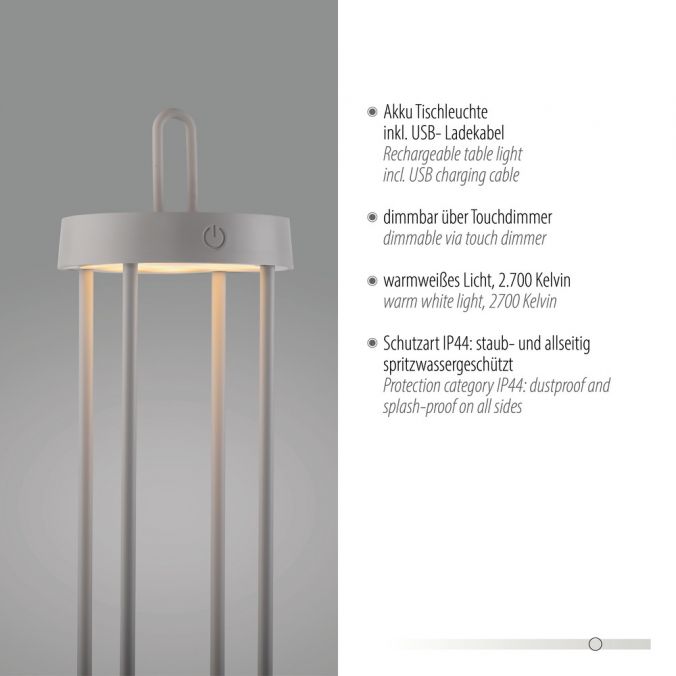 Paul Neuhaus LED Akkulampe Tischleuchte greige 50cm Touchdimmer IP44 Gartenleuchte Begrenzte Freigabe