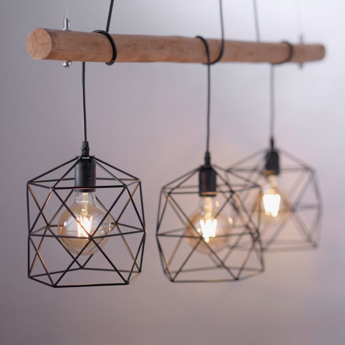 Paul Neuhaus Pendelleuchte, Holzbalken, schwarz, 3-flammig, E27 Fassung, Vintage Stil Discount Store für neue Produkte