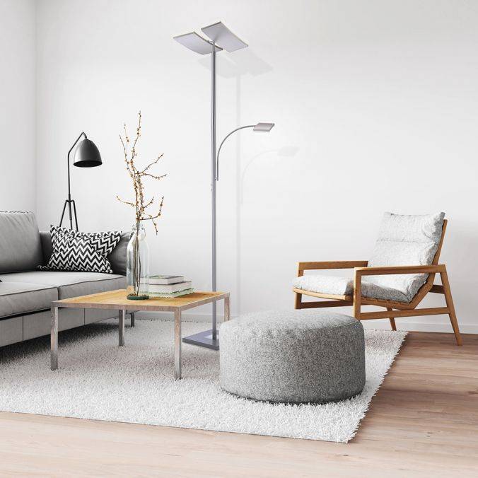 Paul Neuhaus LED-Deckenfluter, stahlfarbig, Lesearm, dimmbar, inkl. Touchschalter Super Rabatt