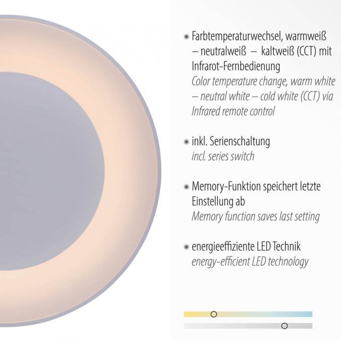 Paul Neuhaus LED-Deckenleuchte, weiss, dimmbar, CCT-Farbmanagement, Memory Funktion Clearance-Verkauf