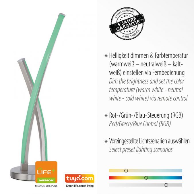Paul Neuhaus Tischleuchte, stahlfarben, RGB, Fernbedienung, dimmbar, App Kostenloser Versand international
