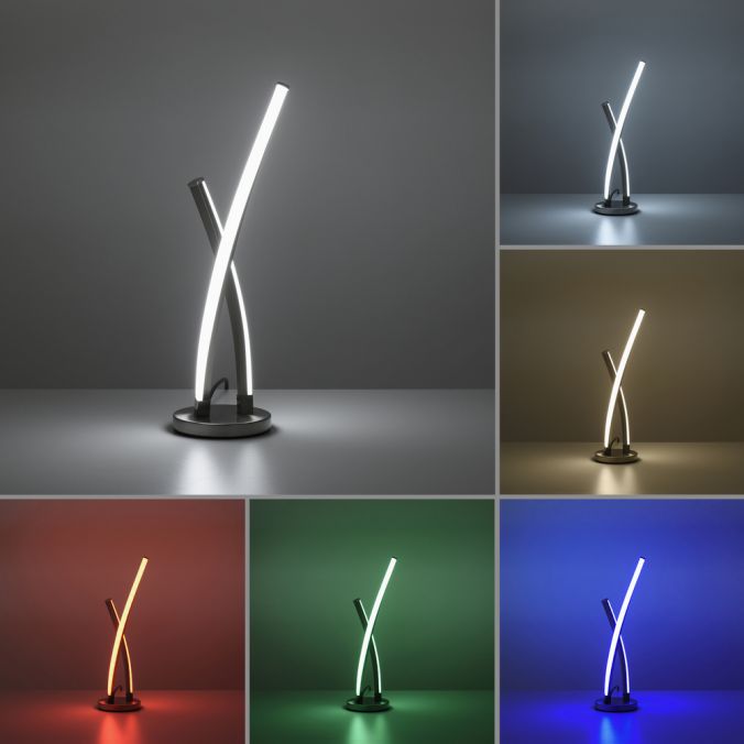 Paul Neuhaus Tischleuchte, stahlfarben, RGB, Fernbedienung, dimmbar, App Kostenloser Versand international