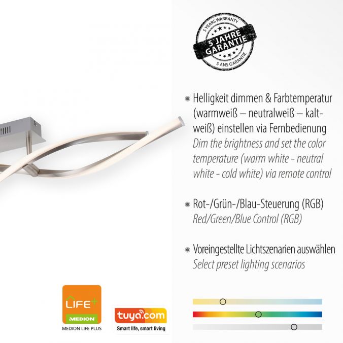 Paul Neuhaus Deckenleuchte, stahlfarben, RGBW, Fernbedienung, dimmbar Black Friday Preise