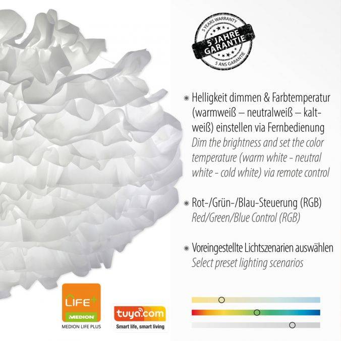 Paul Neuhaus LED Deckenleuchte, Naomi, Stoffschirm, weiß, Ø75cm zollfrei