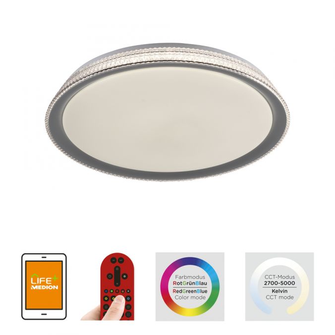 Paul Neuhaus LED-Deckenleuchte, silber, dimmbar, App, Fernbedienung