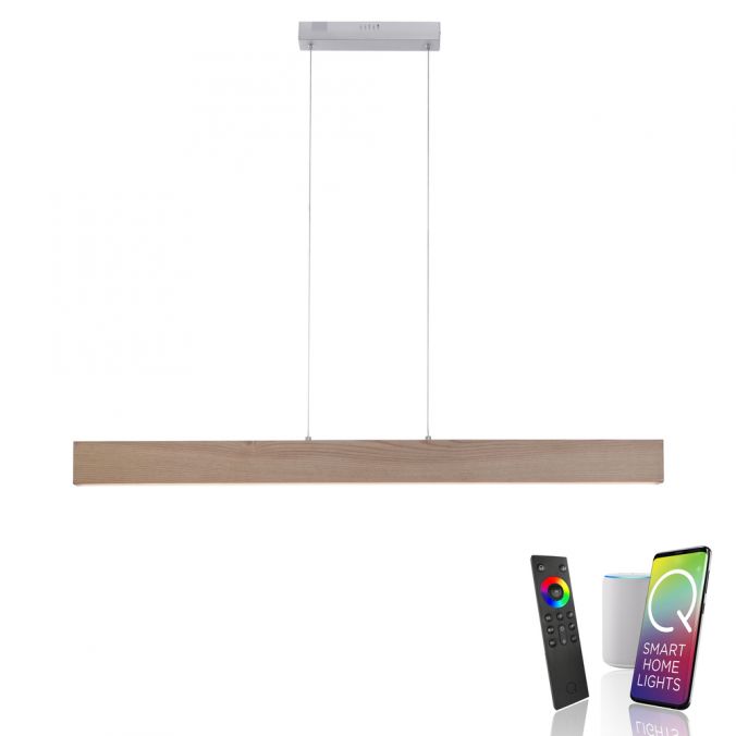 Paul Neuhaus Paul Neuhaus, Q-TIMBER, LED-Pendelleuchte, Eichenholz, dimmbar, Smart Home