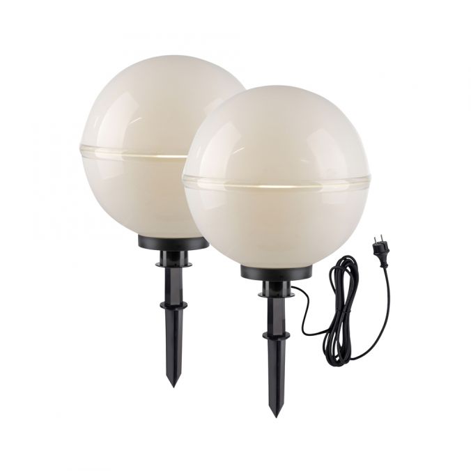Paul Neuhaus LED Kugelleuchte 2er Set 40x40x71cm weiß mit Kabel und Spieß Außenlampe