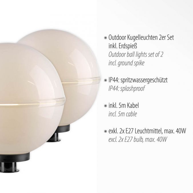 Paul Neuhaus LED Kugelleuchte 2er Set 40x40x71cm weiß mit Kabel und Spieß Außenlampe Exklusivangebot
