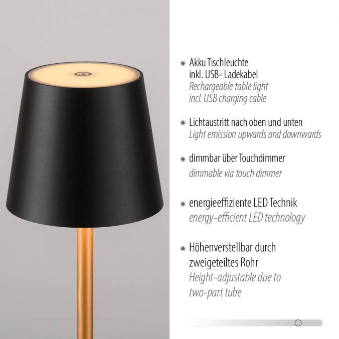 Paul Neuhaus Akku Tischleuchte, schwarz messing, Indoor, Outdoor, Camping Saisonschlussverkauf