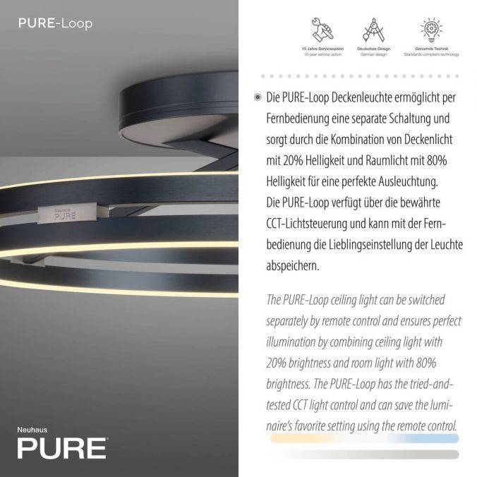 Paul Neuhaus Paul Neuhaus LED Deckenleuchte PURE Loop grau Fernbedienung Lagerräumung