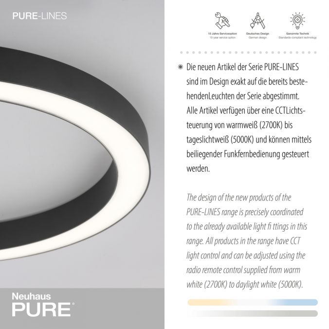 Paul Neuhaus Paul Neuhaus LED Deckenleuchte PURE-LINES ROUND anthrazit 50x50 dimmbar CCT VIP-Rabatte