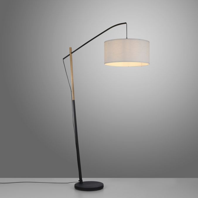 Paul Neuhaus LED Stehleuchte schwarz mit Holzoptik Schnurschalter zeitloses Design Wochenangebot