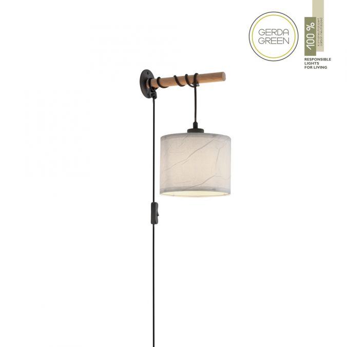 Paul Neuhaus LED Wandleuchte schwarz mit Holzoptik 1 flammig zeitloses Design Schnurschalter