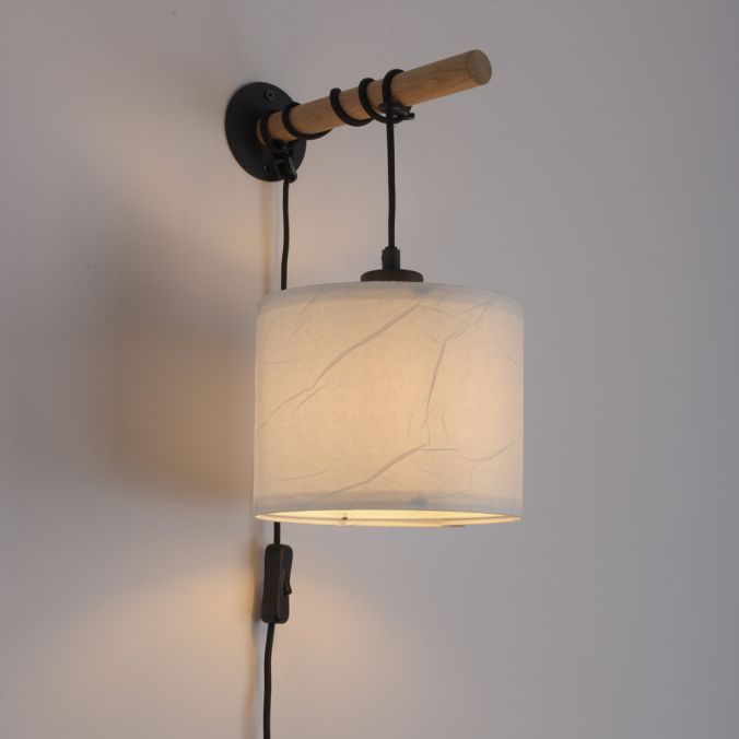 Paul Neuhaus LED Wandleuchte schwarz mit Holzoptik 1 flammig zeitloses Design Schnurschalter Kostenlose Rückgabe