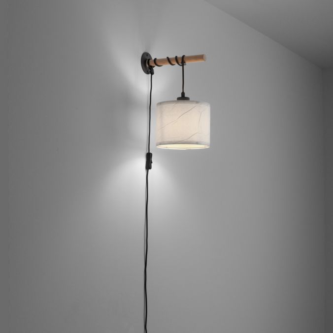 Paul Neuhaus LED Wandleuchte schwarz mit Holzoptik 1 flammig zeitloses Design Schnurschalter Kostenlose Rückgabe