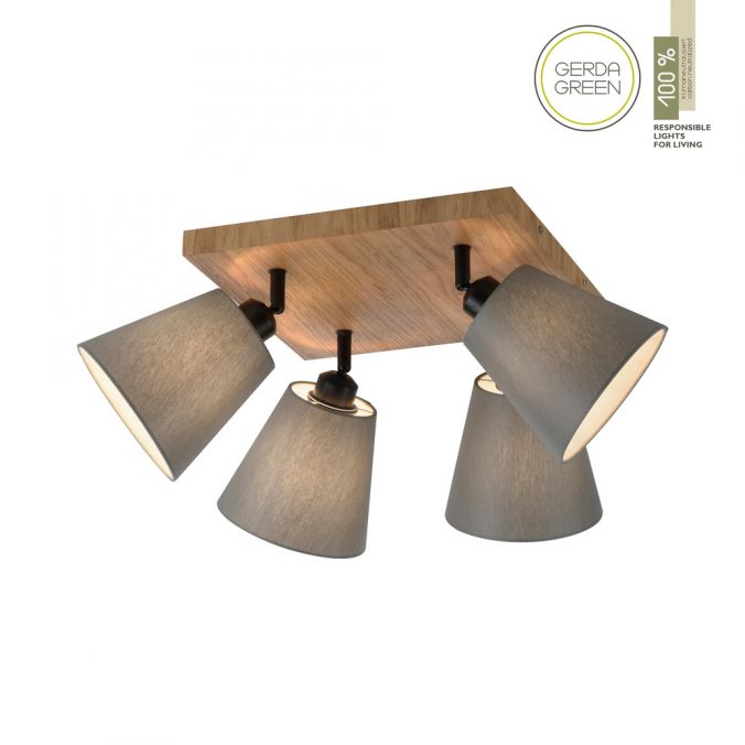 Paul Neuhaus LED Wandleuchte Holz natur 4 flammig quadratidsch Stoffschirm