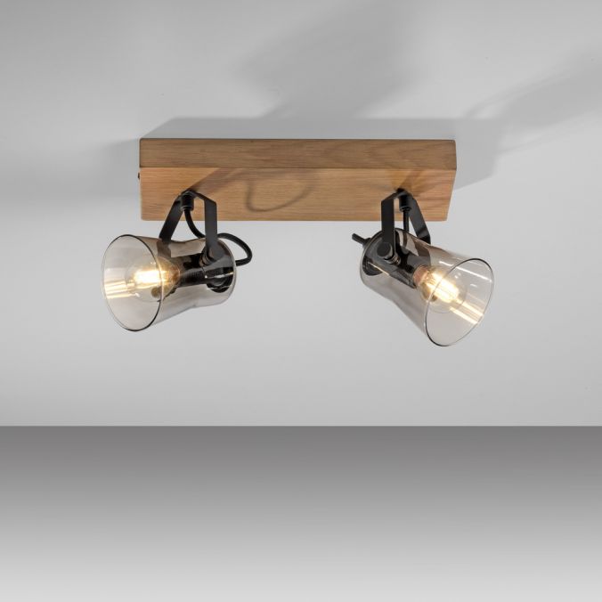 Paul Neuhaus LED Deckenleuchte 2 flammig Echtholz mit Eiche dreh und schwenkbar Neueste Stile