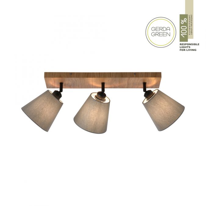 Paul Neuhaus LED Deckenleuchte Holz natur 3 flammig Stoffschirm dreh- und schwenkbar