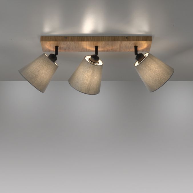 Paul Neuhaus LED Deckenleuchte Holz natur 3 flammig Stoffschirm dreh- und schwenkbar Zeitbegrenzte Promotion