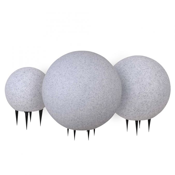 Paul Neuhaus Kugelleuchten, 3er Set, Granit, Ø 30, 40 und 50 cm, IP 65, 5m Zuleitung