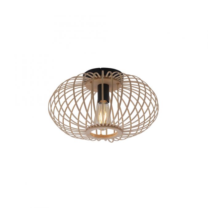 Paul Neuhaus Deckenleuchte, Holz, Natur, oval, E27, Retro, Ø 40cm