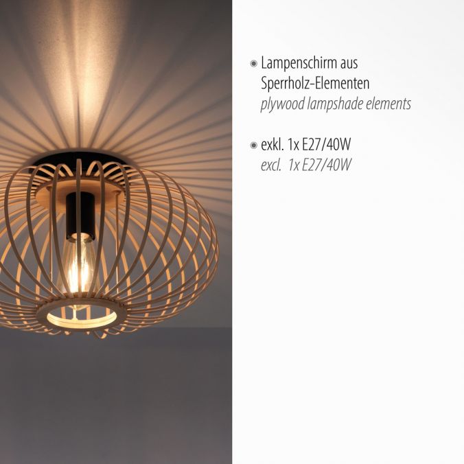 Paul Neuhaus Deckenleuchte, Holz, Natur, oval, E27, Retro, Ø 40cm Discount Store für neue Produkte