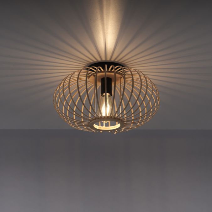 Paul Neuhaus Deckenleuchte, Holz, Natur, oval, E27, Retro, Ø 40cm Discount Store für neue Produkte