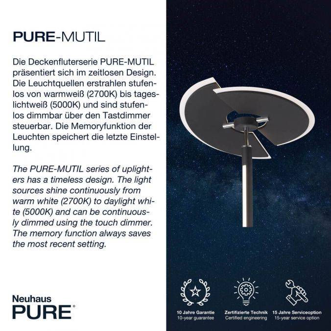 Paul Neuhaus Paul Neuhaus PURE MUTIL LED Deckenfluter silber farbig Leselicht dimmbar Riesige Rabatte