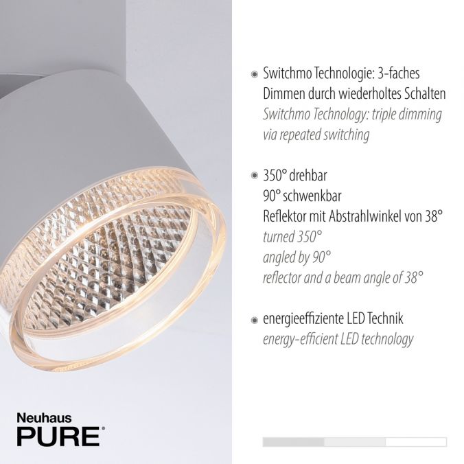 Paul Neuhaus Paul Neuhaus LED Deckenleuchte PURE-NOLA weiß 4 flammig drehbar dimmbar Begrenzt auf 3 Tage