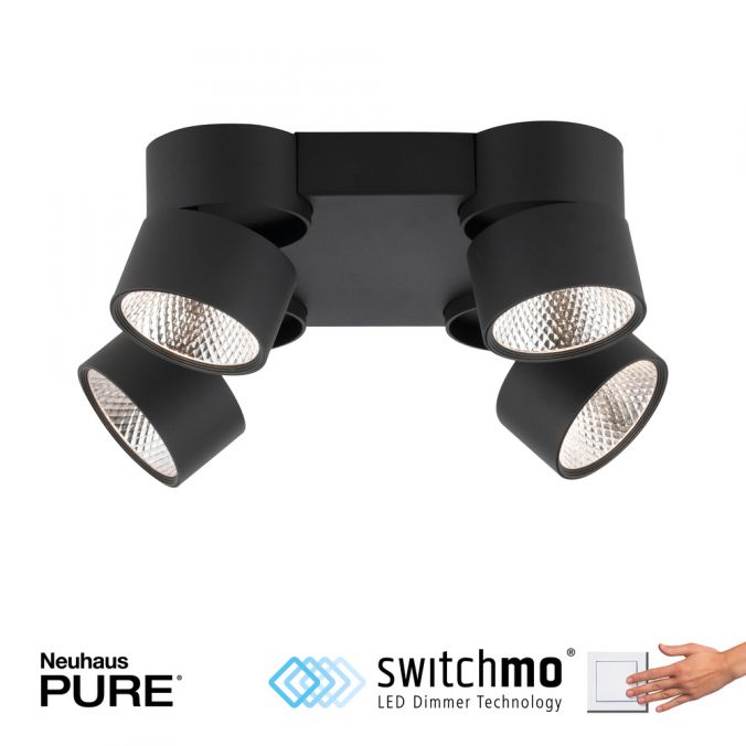 Paul Neuhaus Paul Neuhaus LED Deckenleuchte PURE-NOLA schwarz 4 flammig drehbar dimmbar