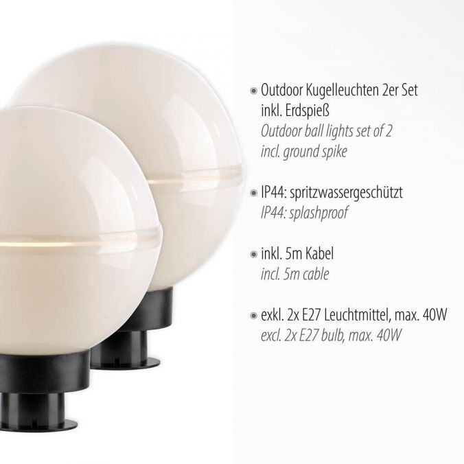 Paul Neuhaus LED Kugelleuchte 2er Set 20x20x51cm weiß mit Kabel und Spieß Außenlampe 2025