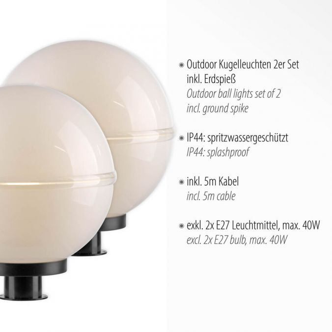 Paul Neuhaus Kugelleuchte, 2er-Set, IP44, Ø30cm, weiss, inkl. Erdspieß Outlet