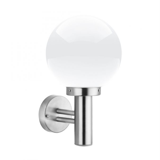 Paul Neuhaus Wandleuchte, rund, edelstahl, IP 44 spritzwassergeschützt, E27, opalglas