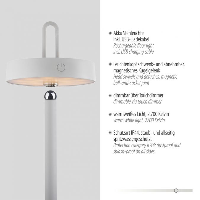 Paul Neuhaus LED Akku Stehleuchte weiß Touchdimmer IP44 Innenbereich Garten Hotsell