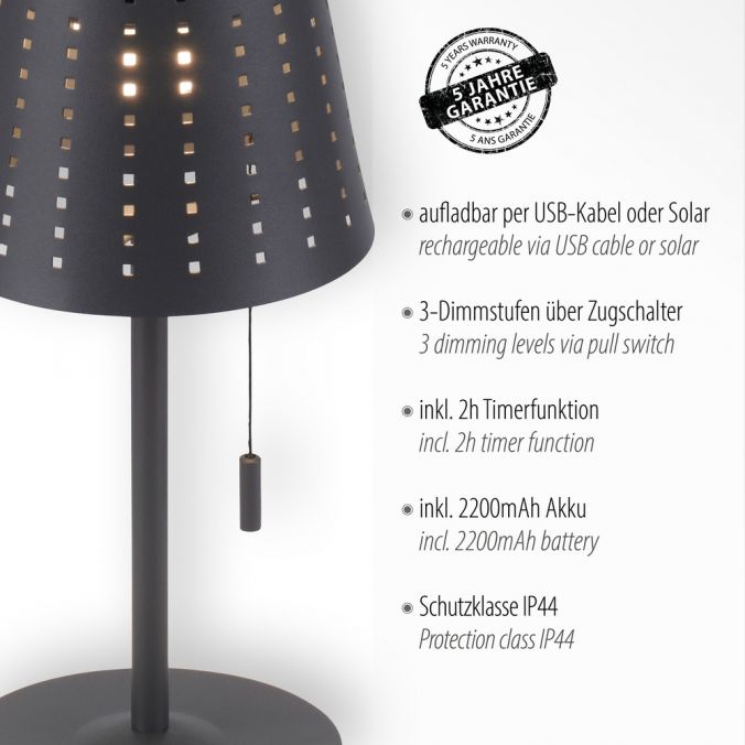 Paul Neuhaus LED Tischleuchte, anthrazit, modern, inkl. Zugschalter, solarbetrieben im Angebot