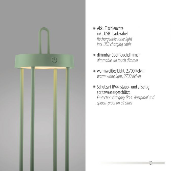 Paul Neuhaus LED Akkulampe Tischleuchte grün 50cm Touchdimmer IP44 Gartenleuchte Günstiger Verkauf