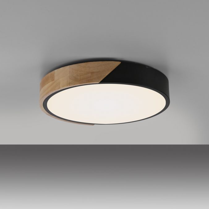 Paul Neuhaus LED Deckenleuchte rund schwarz mit Holzdekor zeitloses Design Fabrikpreis